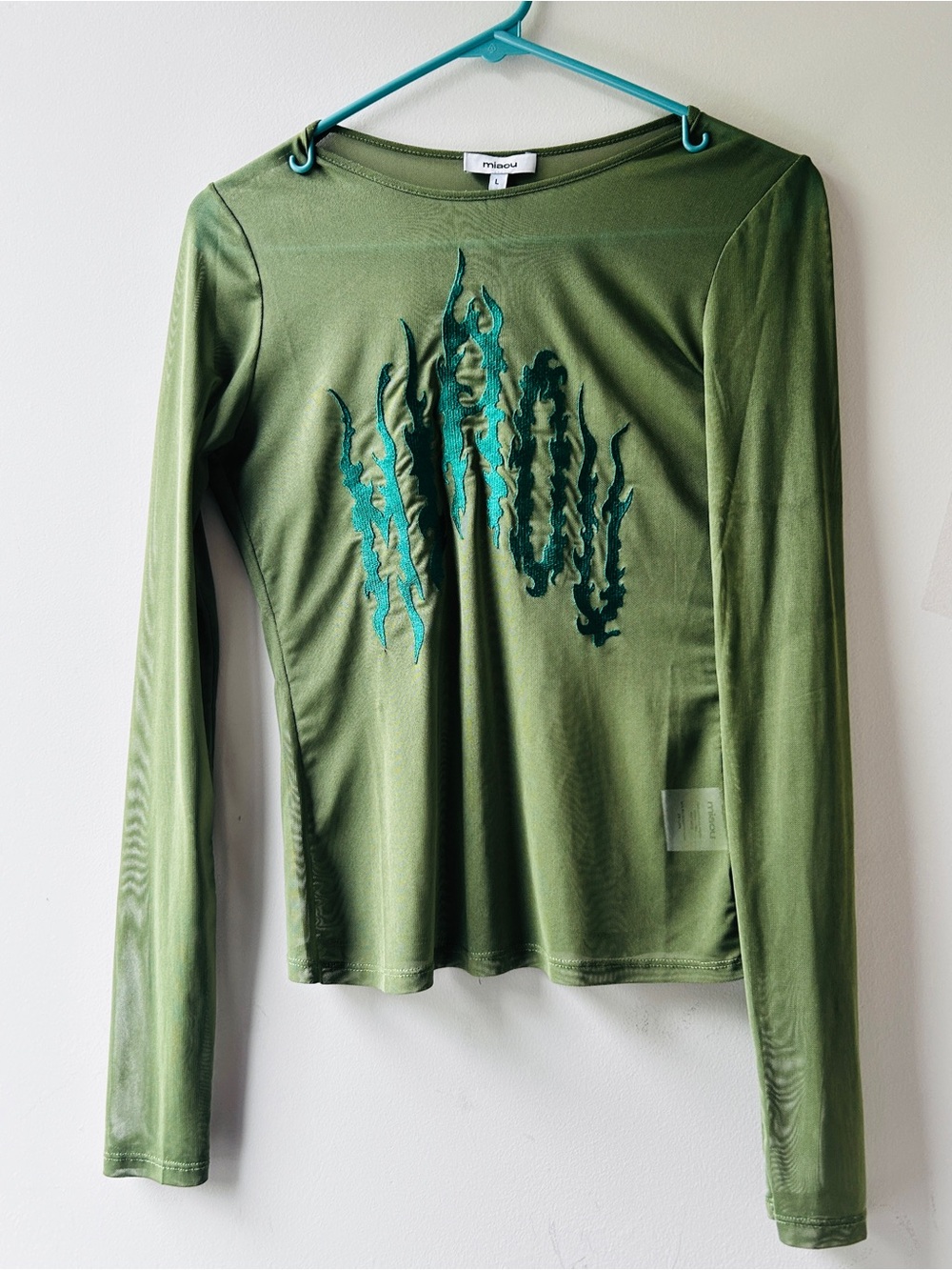 MIAOU Long Sleeve Tee top. Vine line. Mesh. - Picture 2 of 6